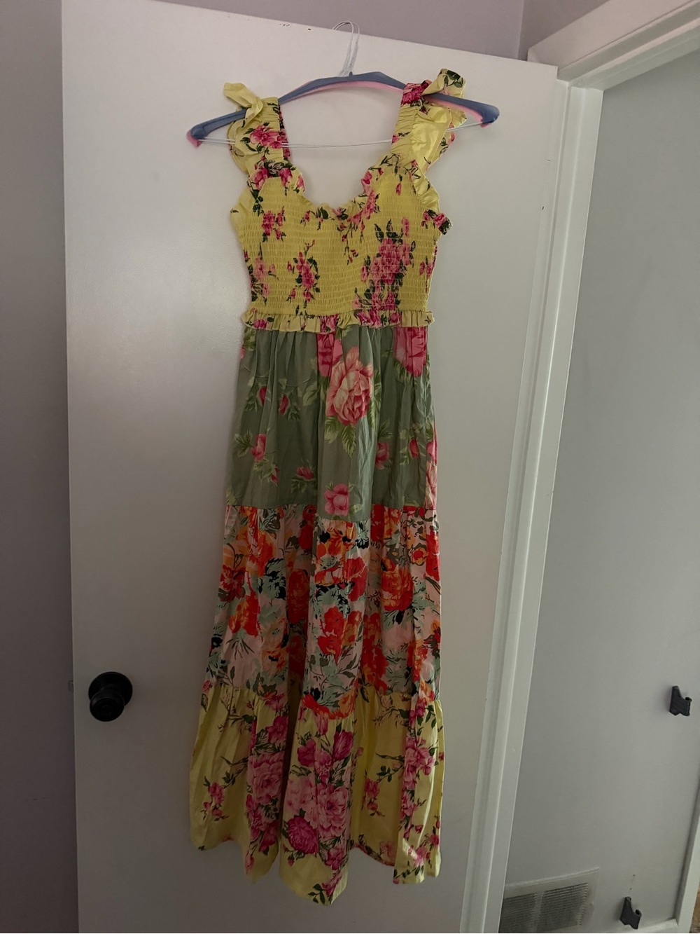 Girls Yellow Floral Smocked Maxi Dress